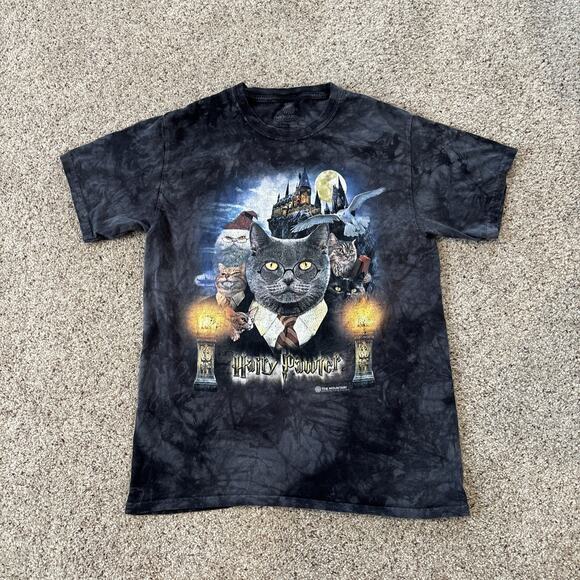 The Mountain x Harry Potter Hairy Pawter T Shirt Mens M Medium Gray Tie Dye Cats - Picture 1 of 5